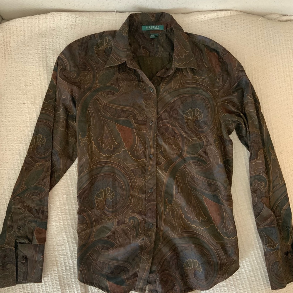 Vintage Ralph Lauren Brown Western Paisley Button Up Shirt Medium Women’s Top